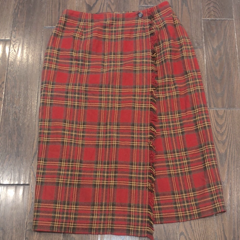 Orvis vintage red plaid wool skirt size 18